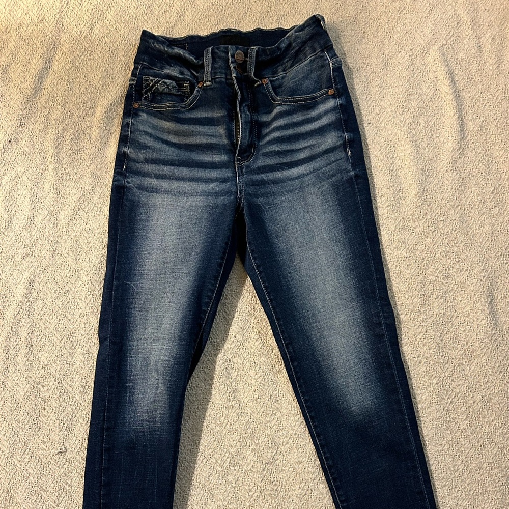 Buckle black high waisted tummy control dark denim jeans